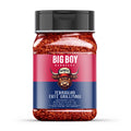 Nærbilde av Big Boy BBQ TexasGlød i en 280g boks, som viser den rike røde fargen fra Szeged-paprika og grove biter av chili og brunt sukker, perfekt for å skape en profesjonell grillskorpe på storfe.